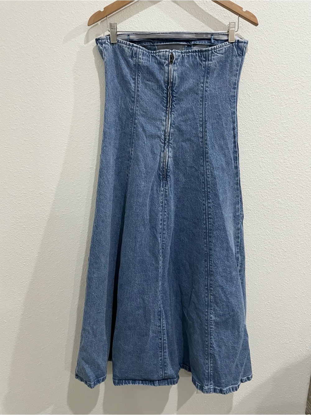 Abercrombie Mila Strapless Blue Denim Midi Dress Stretch Preppy Country - Picture 8 of 9
